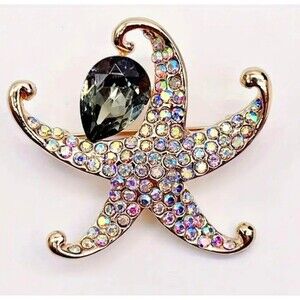 Elegant Gold Starfish brooch‎ with gems